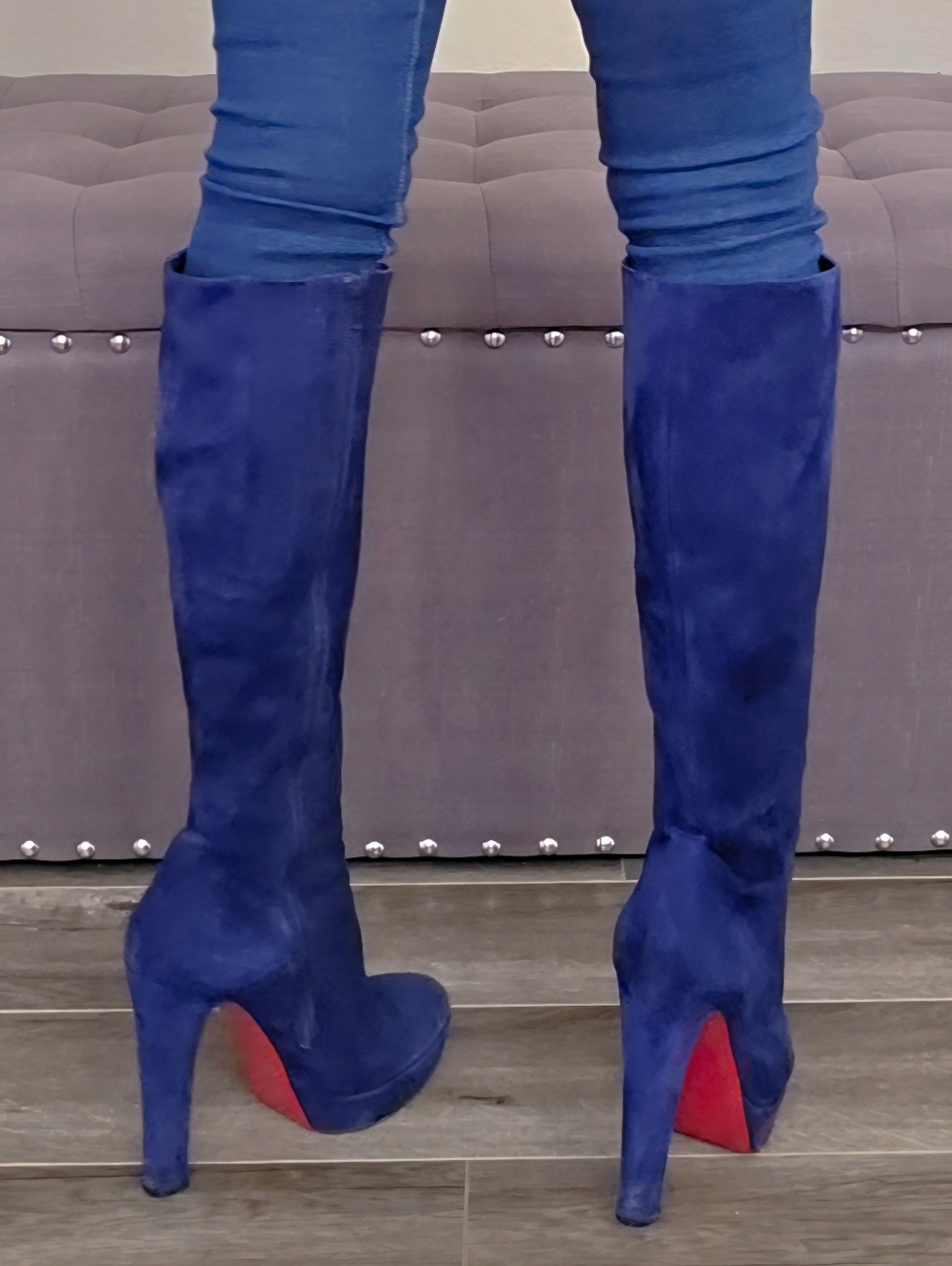 Christian Louboutin Royal Blue Suede Knee-High Boots - Size EU 39 (Fits US 8) - Picture 3 of 16